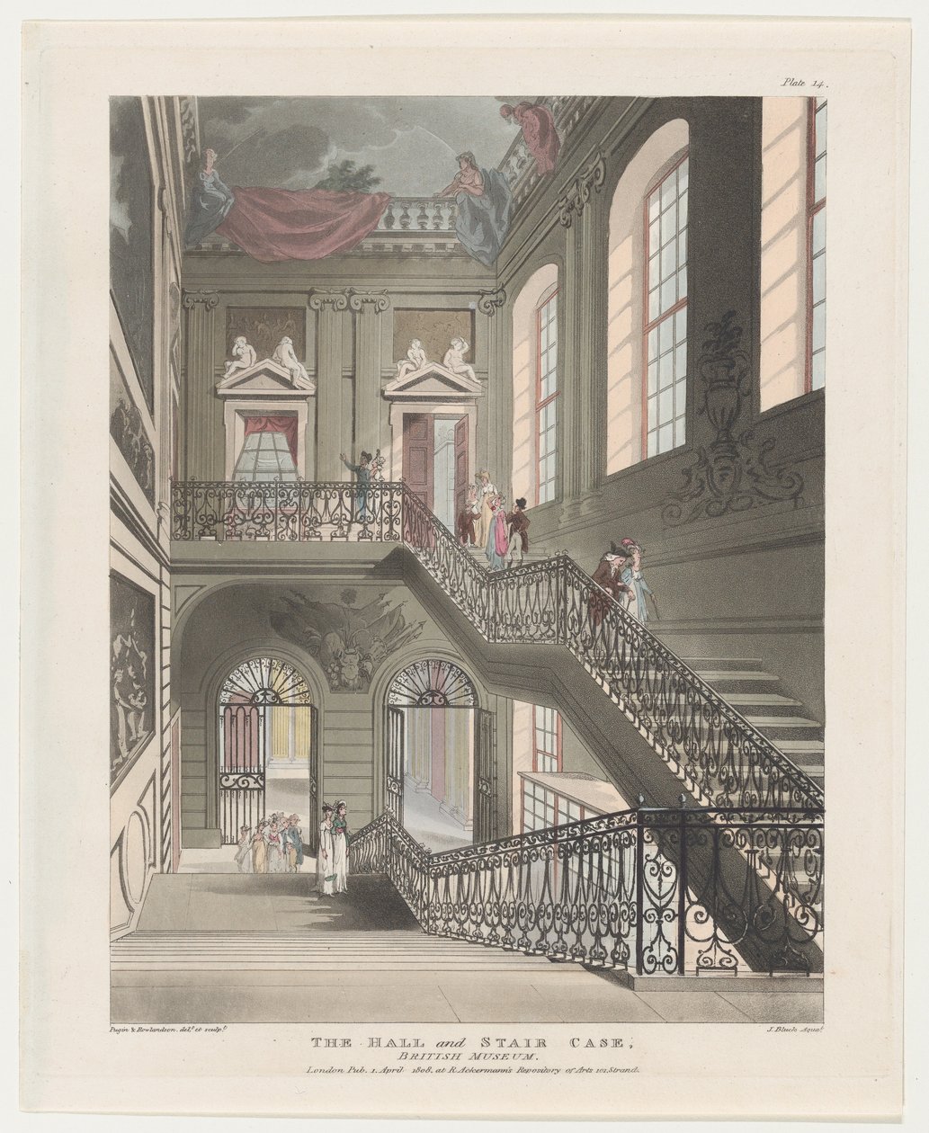 The Hall and Stair Case, British Museum, 1. april 1808., 1. april 1808. af J. Bluck