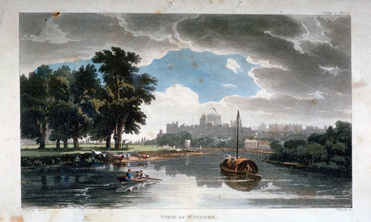 Udsigt over Windsor fra Themsen, Berkshire, c1820 af J Bluck