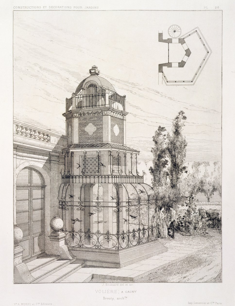 Voliere til sangfugle, fra en mængde design af forskellige arkitekter, pub. Morel & Cie, Paris, ca. 1880 af J. Boussard