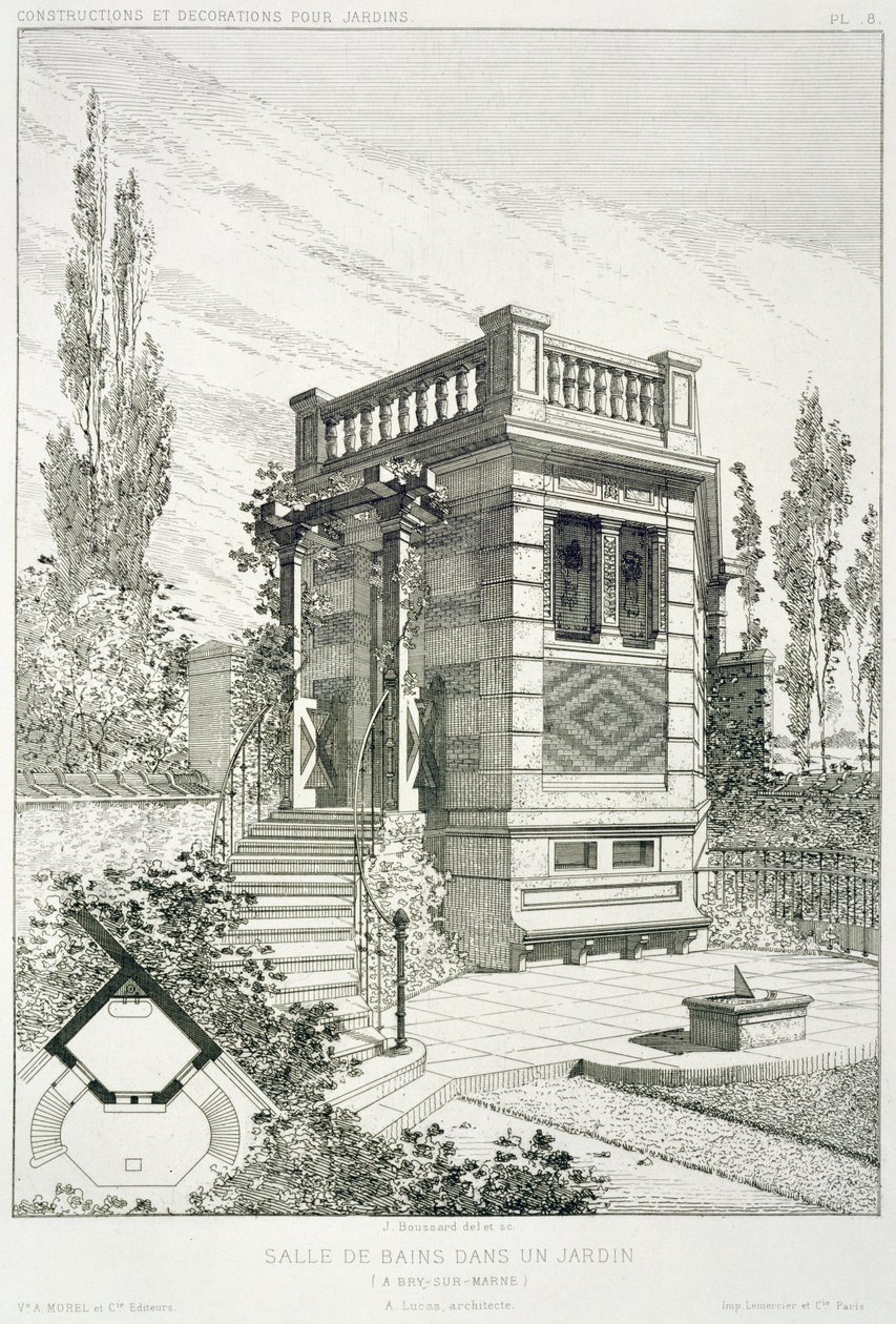Badeværelse, fra en mængde design af forskellige arkitekter, pub. Morel & Cie, Paris, ca. 1880 af J. Boussard