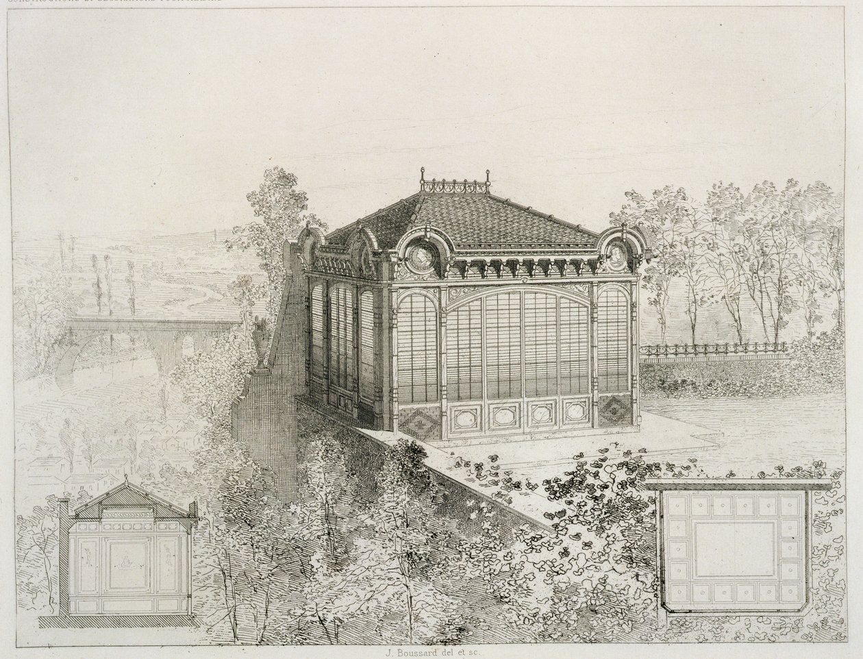 Planer og forhøjning af en havepavillon, ca. 1880 af J. Boussard