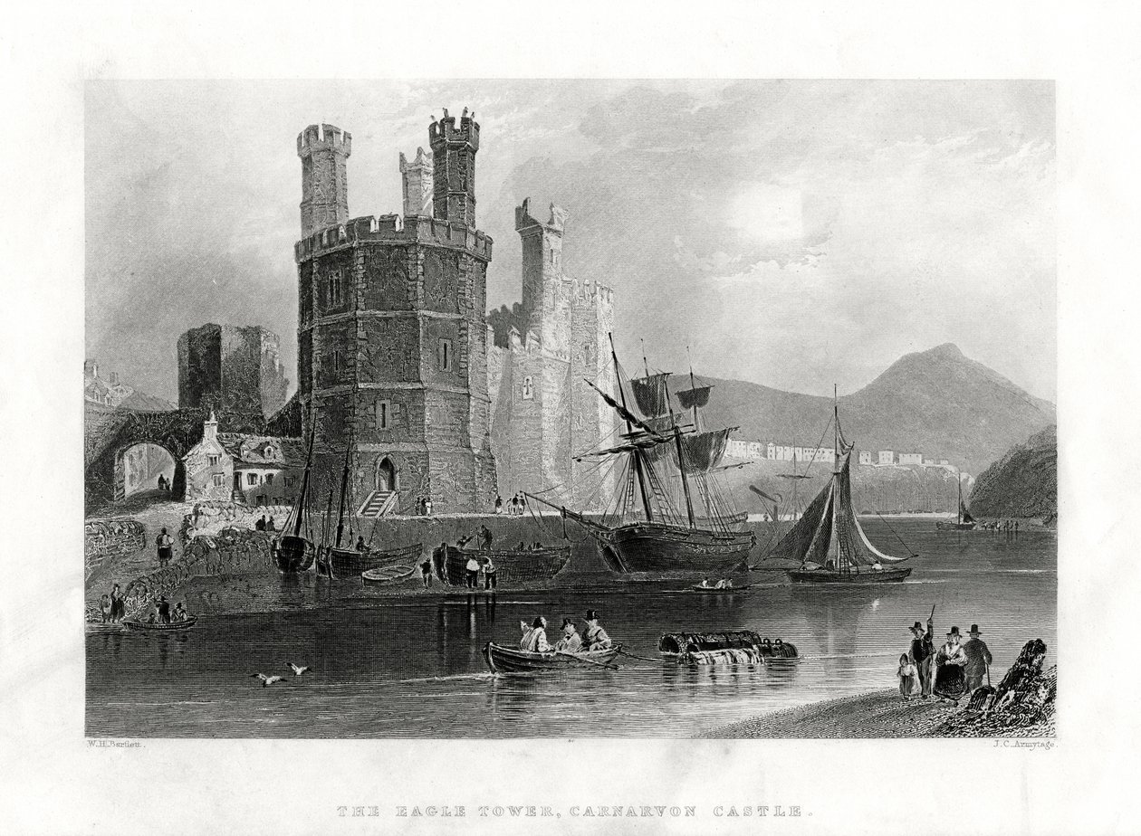 The Eagle Tower, Carnarvon Castle, Caernarfon, North Wales, 1860 af J. C. Armytage