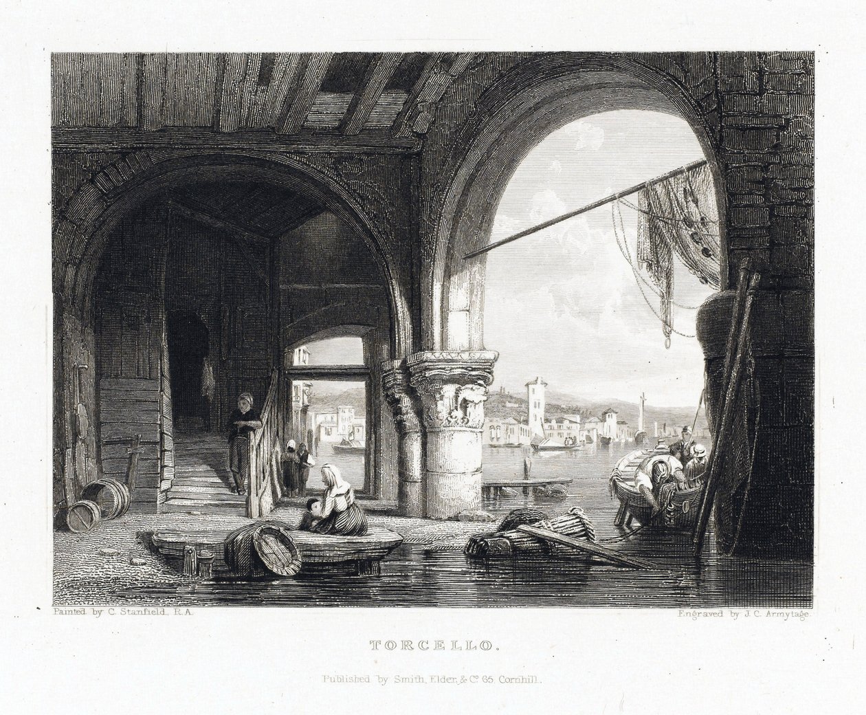 Udsigt over øen Torcello (Venedig, Italien). Gravering af James Charles Armytage (1820-1897) efter Clarkson Stanfield (1793-1867) af J. C. Armytage