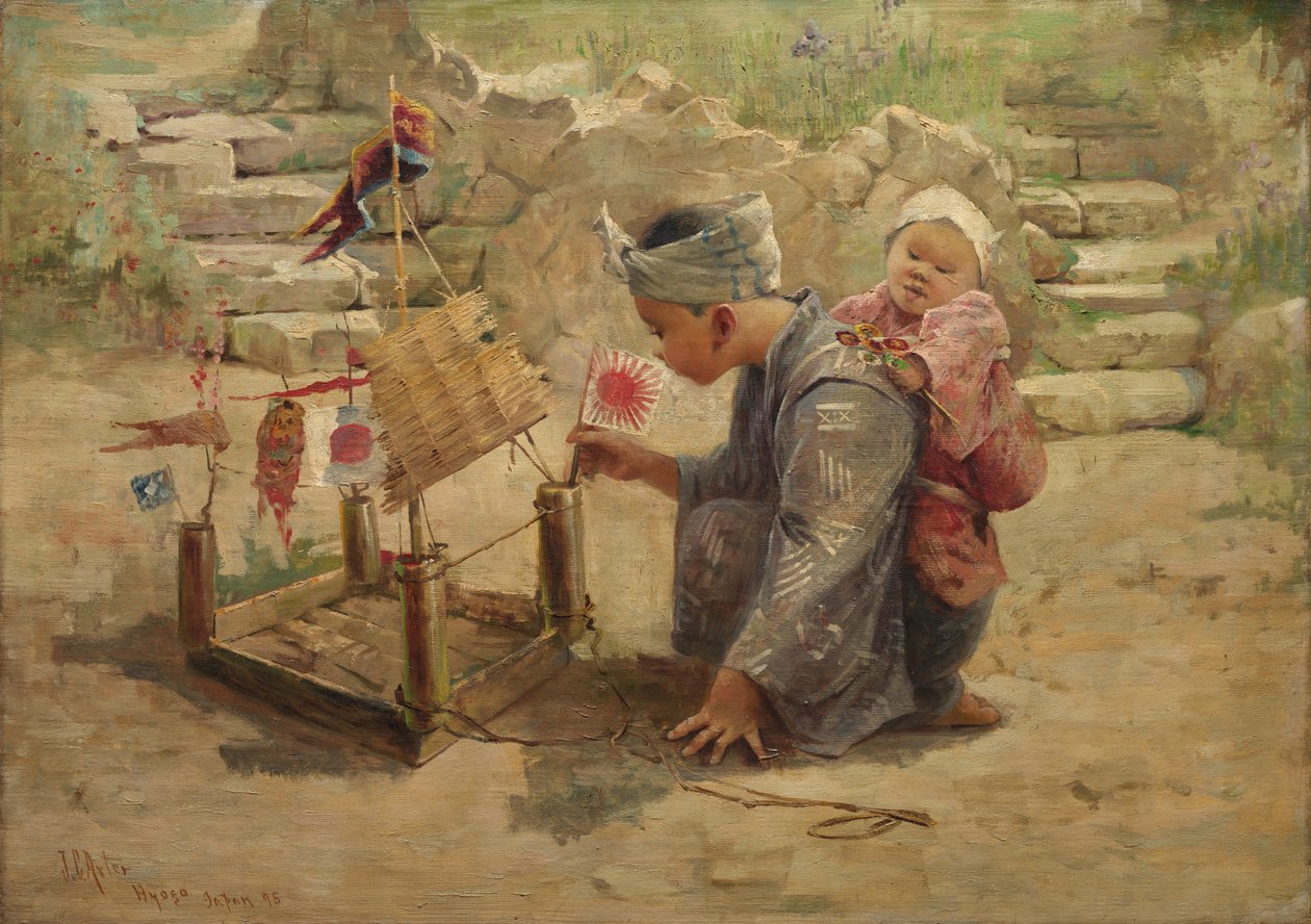 Japansk dreng bygger en krigsmand, 1895. af J. C. Arter.