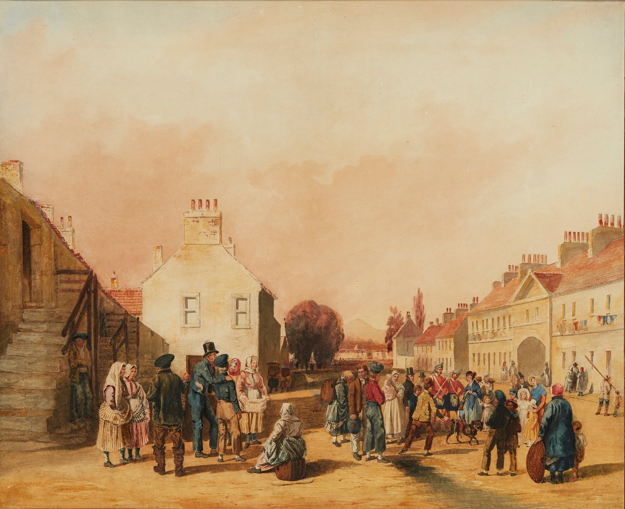 Fisherrow, Musselburgh (blyant og akvarel) af J. C. Newton