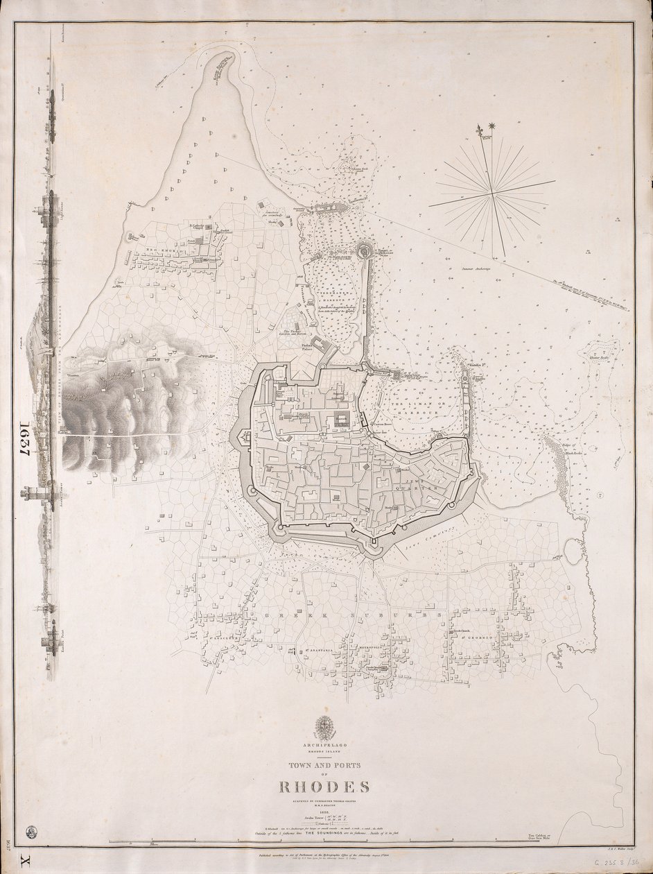 Archipeligo, Rhodos Island, by og havne på Rhodos opmålt af kommandør Thomas Graves, HMS 