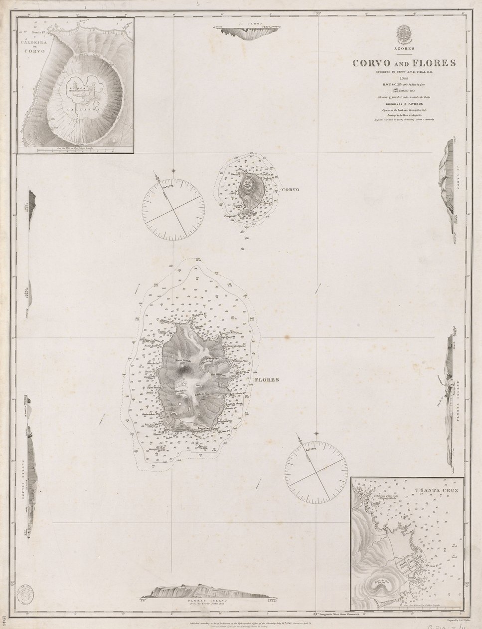 Azorerne Corvo og Flores. Opmålt af kaptajn A.T.E Vidal R.N 1844. af J. & C. Walker