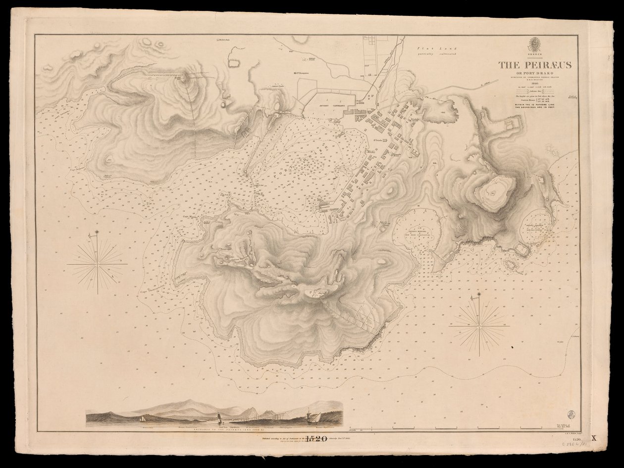 Grækenland, Peiraeus eller Port Drako opmålt af kommandør Thomas Graves, H.M.S. Beacon 1840 af J. & C. Walker