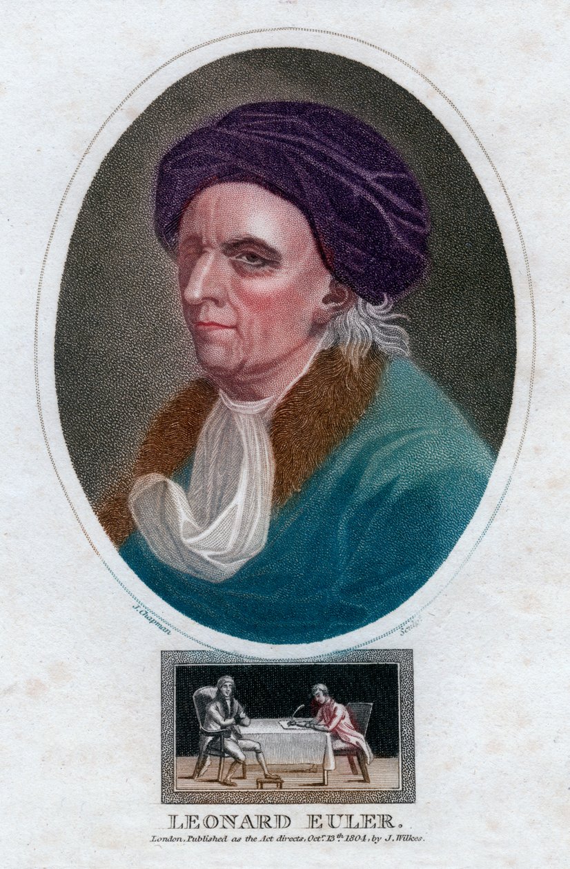 Leonhard Euler, schweizisk matematiker og fysiker fra det 18. århundrede, 1804. af J. Chapman