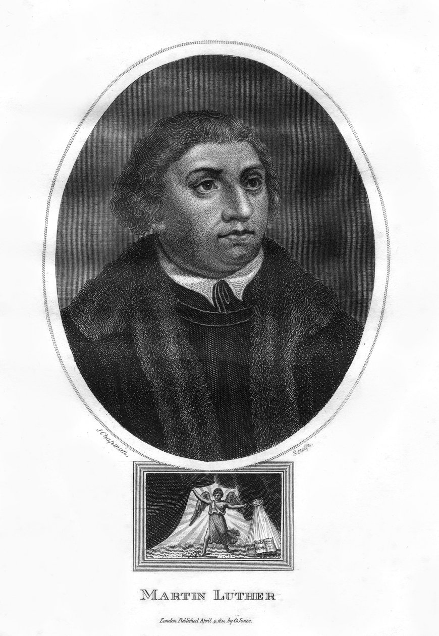 Martin Luther, tysk teolog, augustinermunk og kirkelig reformator, 1814. af J. Chapman