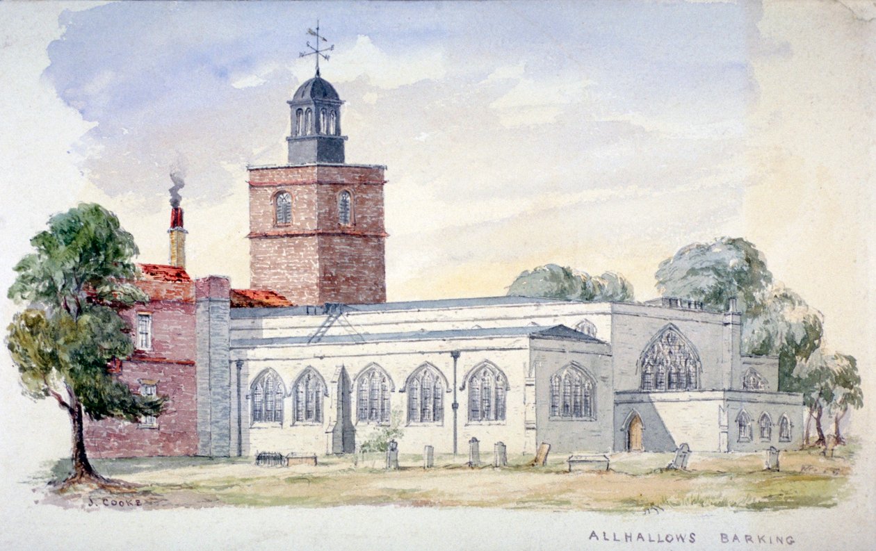 All Hallows-by-the-Tower Church, London, c1840 af J Cooke
