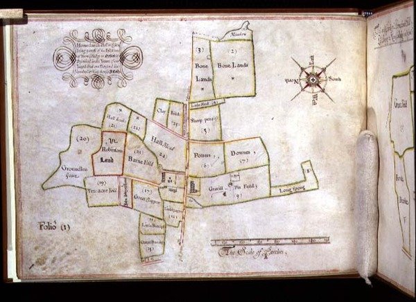 Arkiv 5674 Kort over landene i Hornechurch Hall i Essex, ejet af New College, Oxford af J. E. Coffin