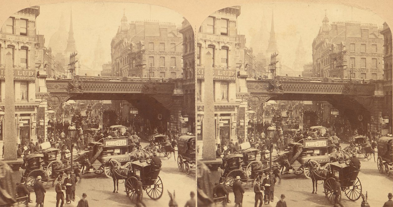 Gruppe af 4 stereografvisninger af Ludgate Hill, London, England, 1850