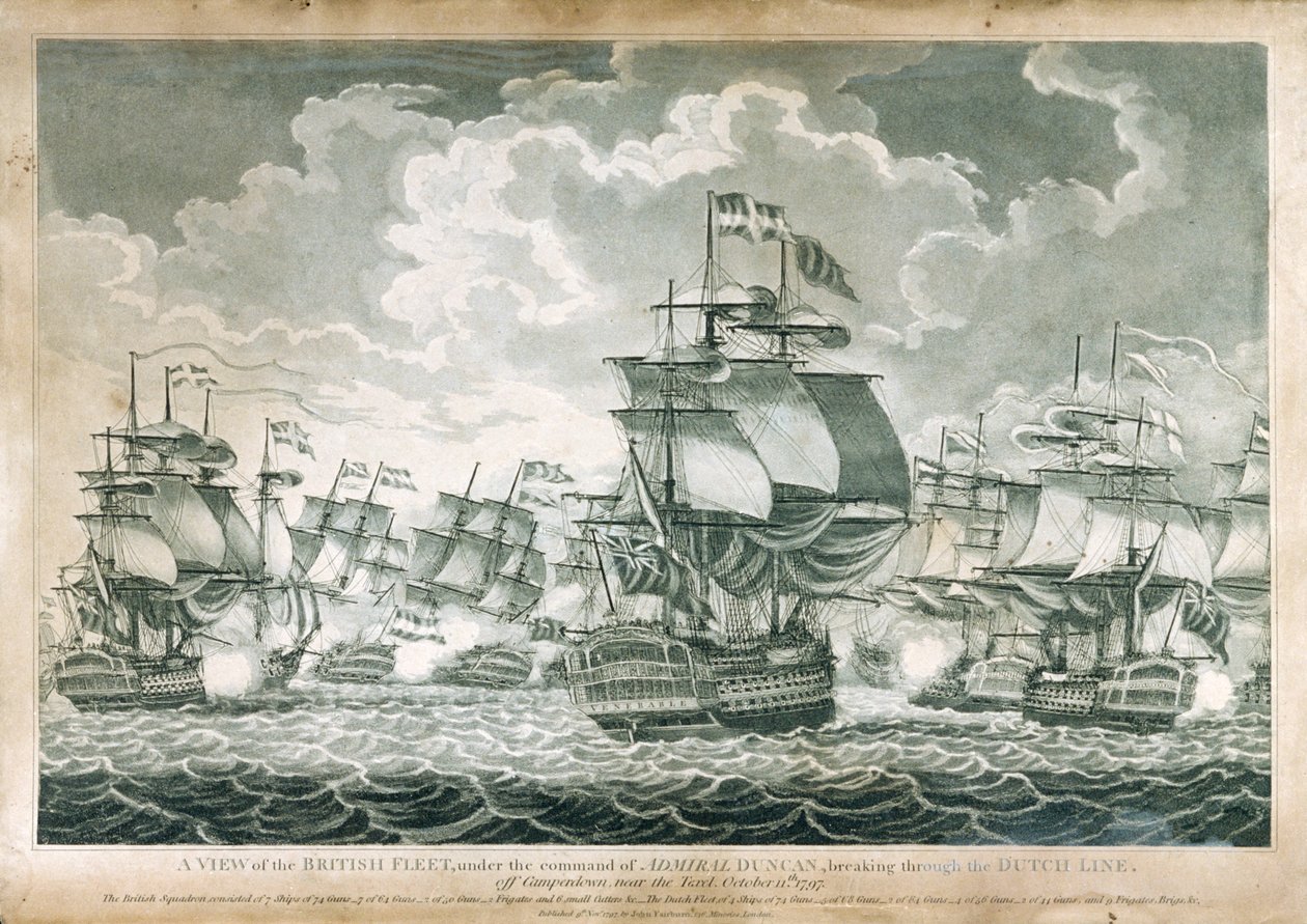 Udsigt over den britiske flåde under kommando af admiral Duncan af J. Fairburn