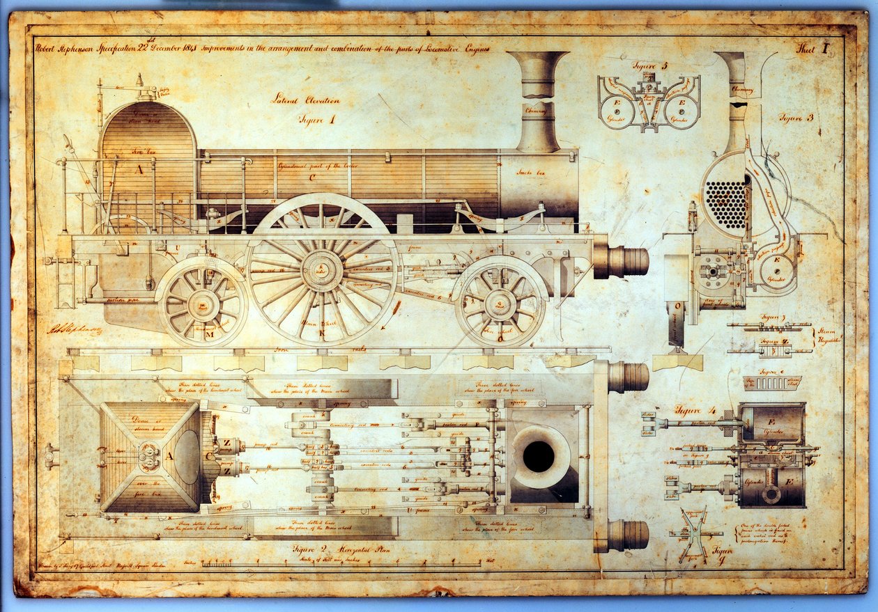 Stephensons "Long Boiler" lokomotiv, 1841 af J. Farley