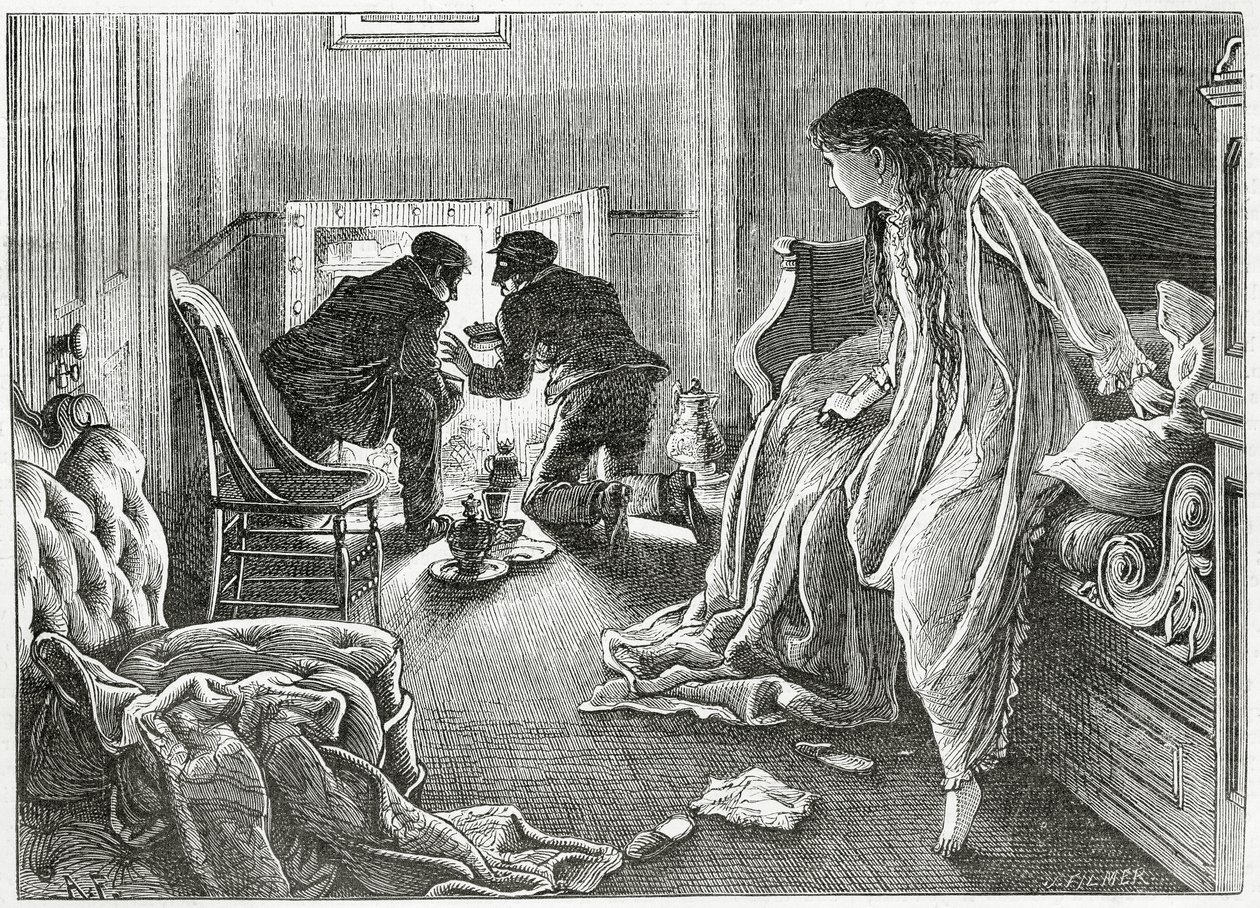 Jeg rakte hånden meget blidt op og trak dolken under min pude, illustration til en thrillerkrimi 