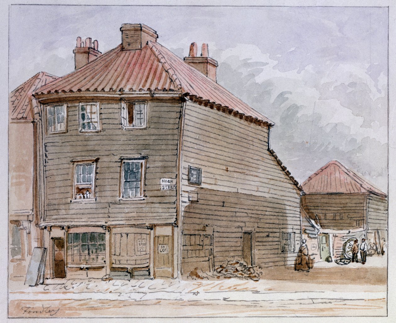 Udsigt over et gammelt hus i High Street, Lambeth af J. Findley