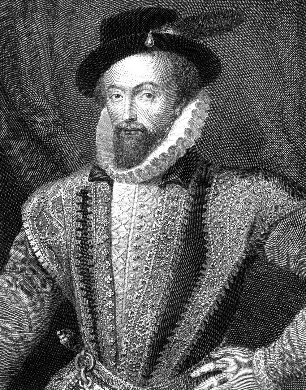Sir Walter Raleigh, engelsk forfatter, digter, hofmand, eventyrer og opdagelsesrejsende, 1821. af J Fitler