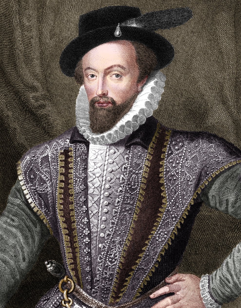 Sir Walter Raleigh, engelsk forfatter, digter, hofmand, eventyrer og opdagelsesrejsende, 1821 af J Fitler