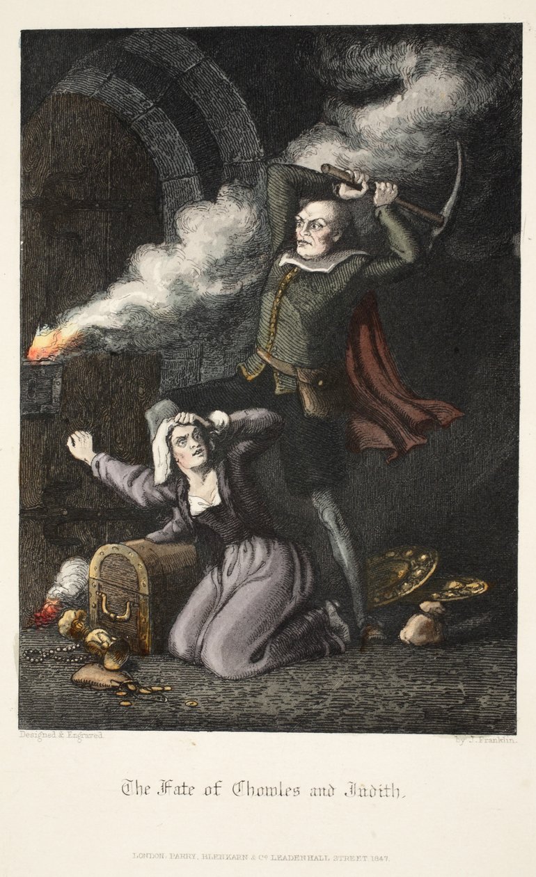 The Fate of Chowles and Judith, fra Old Saint Pauls, pub. 1847 (håndfarvet gravering) af J. Franklin