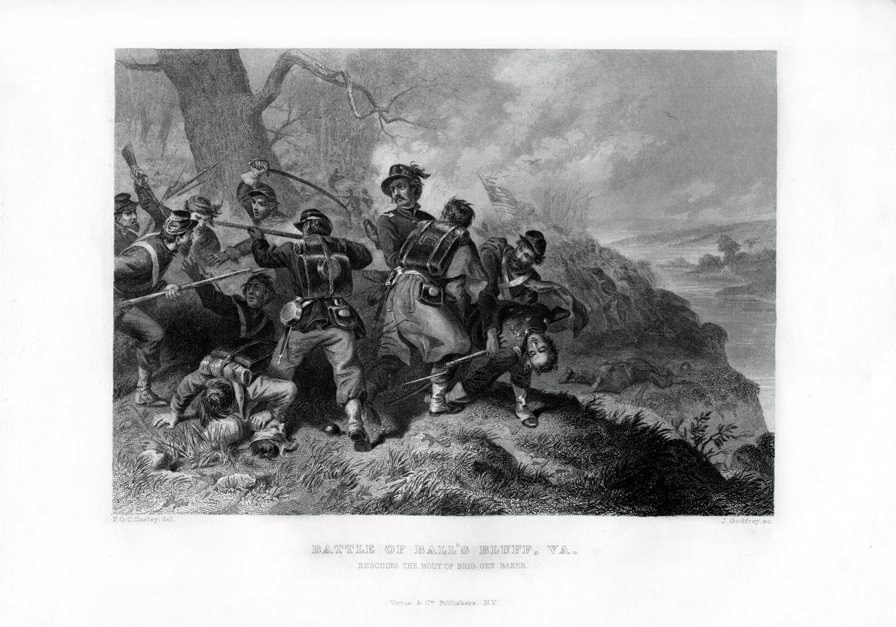 Redning af liget af oberst Edward Baker, Battle of Balls Bluff, Virginia, 1862-1867. af J. Godfrey