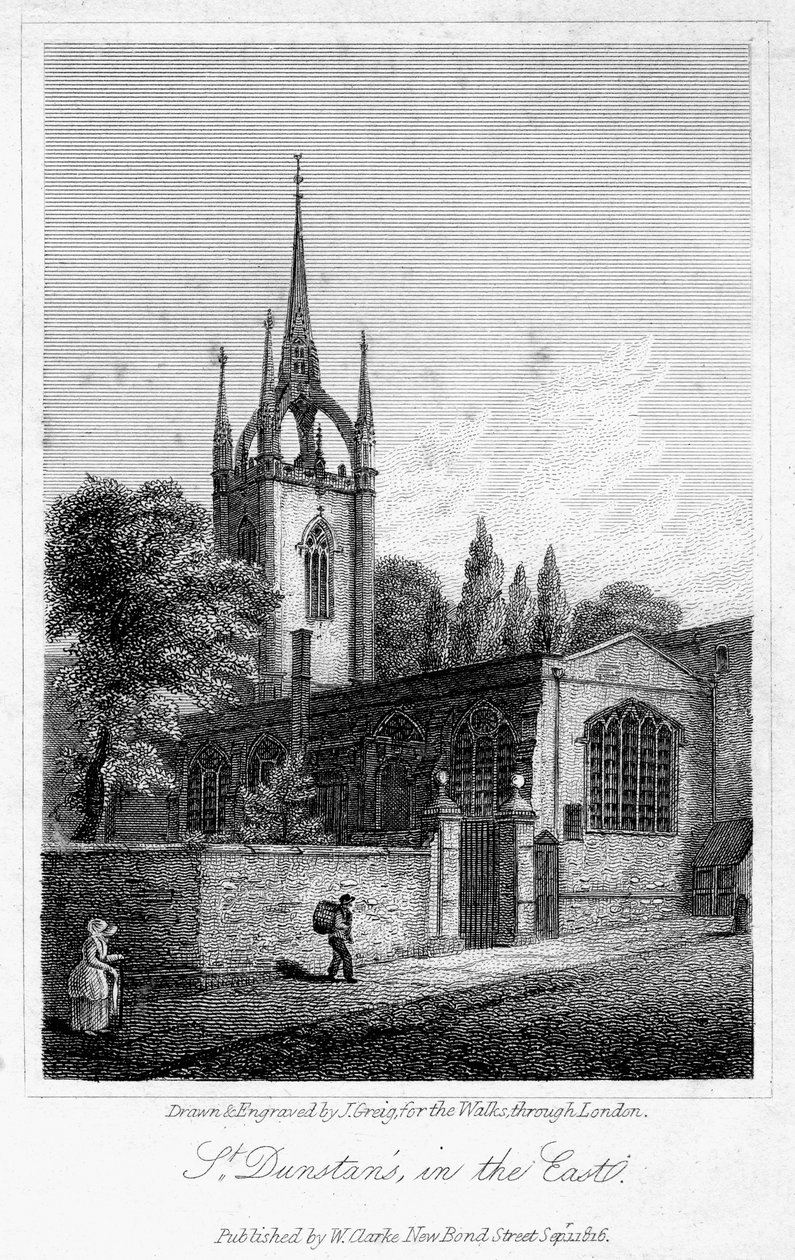 Church of St Dunstan i øst, City of London, 1816. af J. Greig