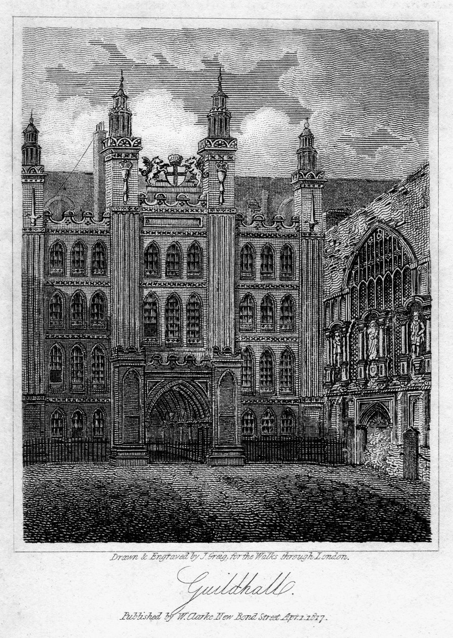 Guildhall, City of London, 1817. af J. Greig