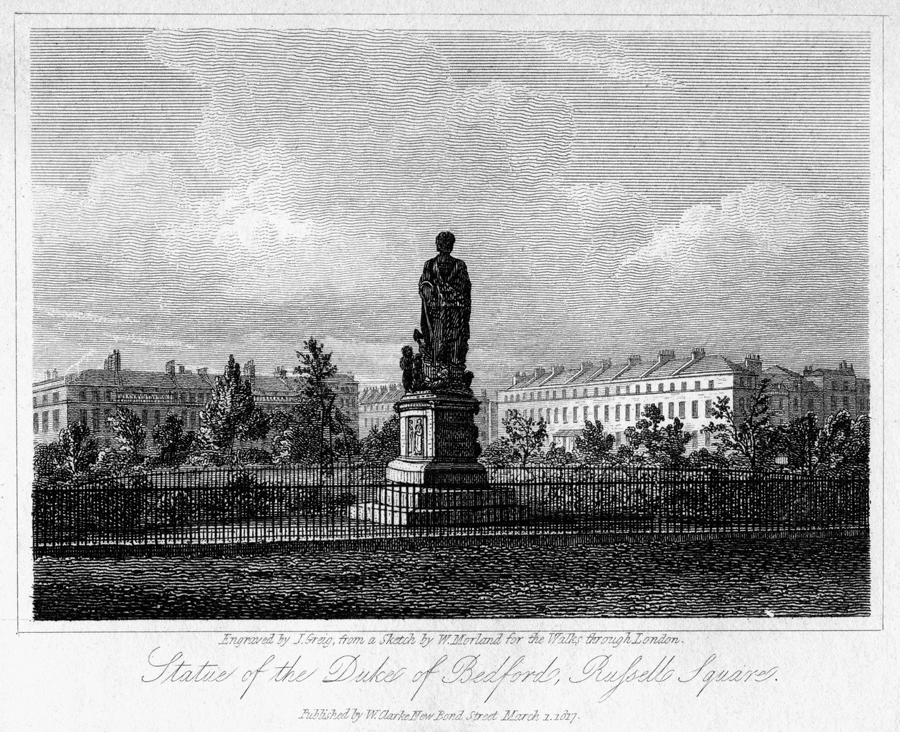 Statue af hertugen af Bedford, Russell Square, Bloomsbury, London, 1817. af J. Greig