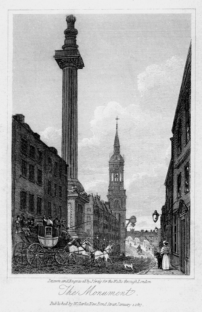 Monumentet, City of London, 1817. af J. Greig