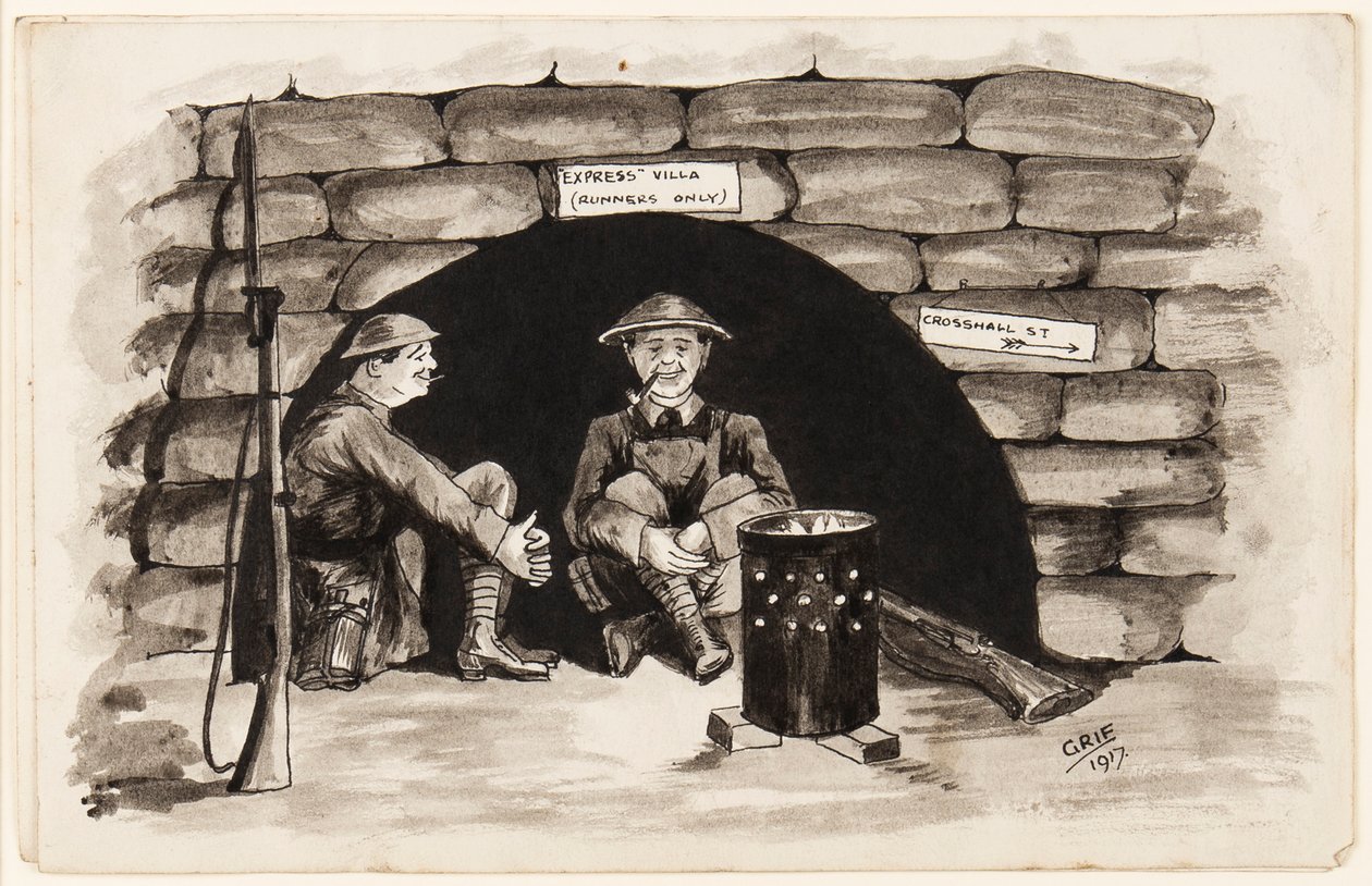 Express Villa (kun løbere): Et varmt hjørne i Frankrig, 1917 (pen, pensel og blæk på papir) af J. Griffiths