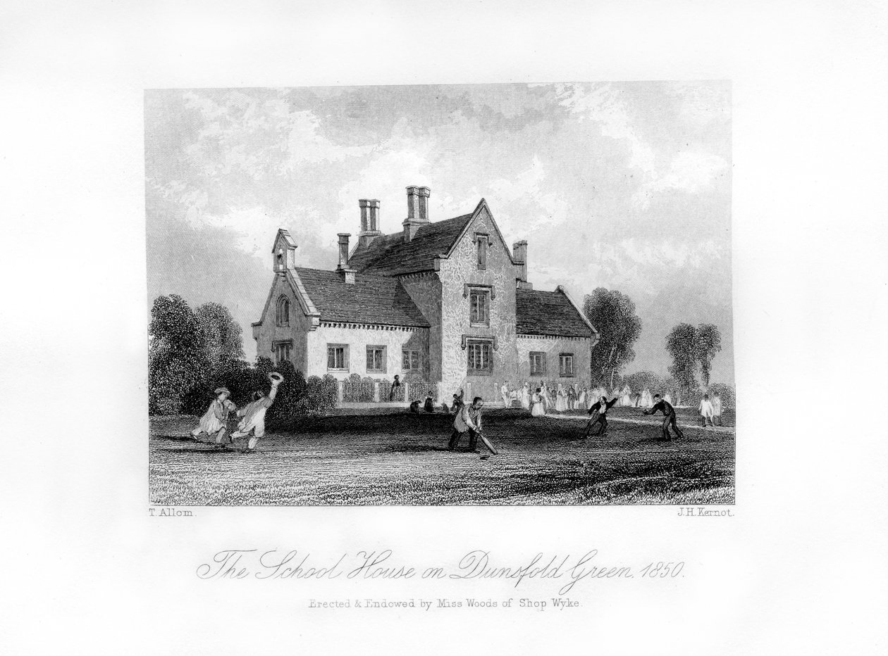 Skolehuset på Dunsfold Green, Surrey, 1850 af J. H. Kernot
