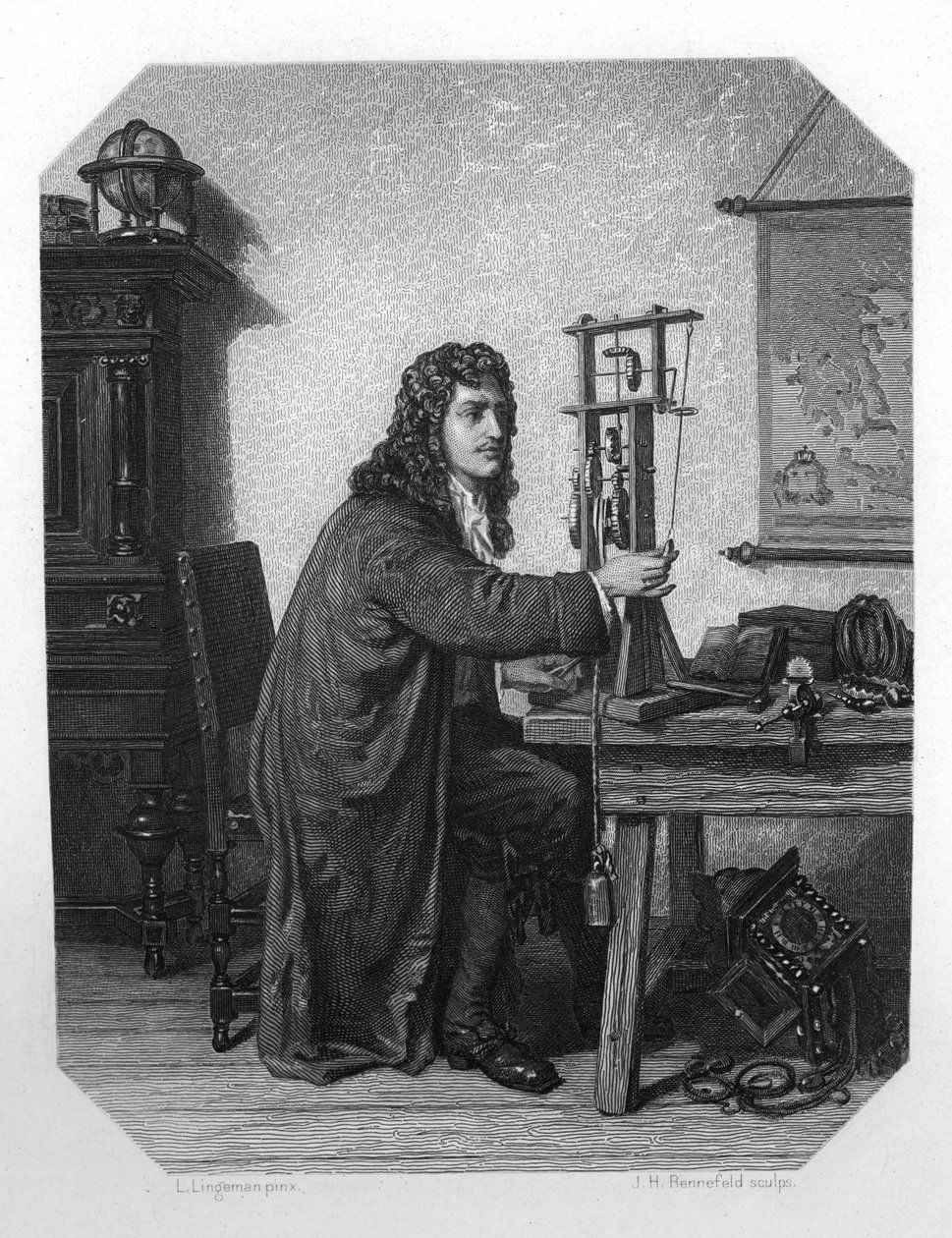 Christiaan Huygens, hollandsk matematiker, astronom og fysiker fra det 17. århundrede, c1870. af J. H. Rennefeld