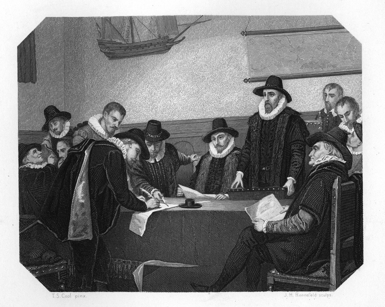 Dannelse af det hollandske ostindiske kompagni, 1602, c1870. af J. H. Rennefeld