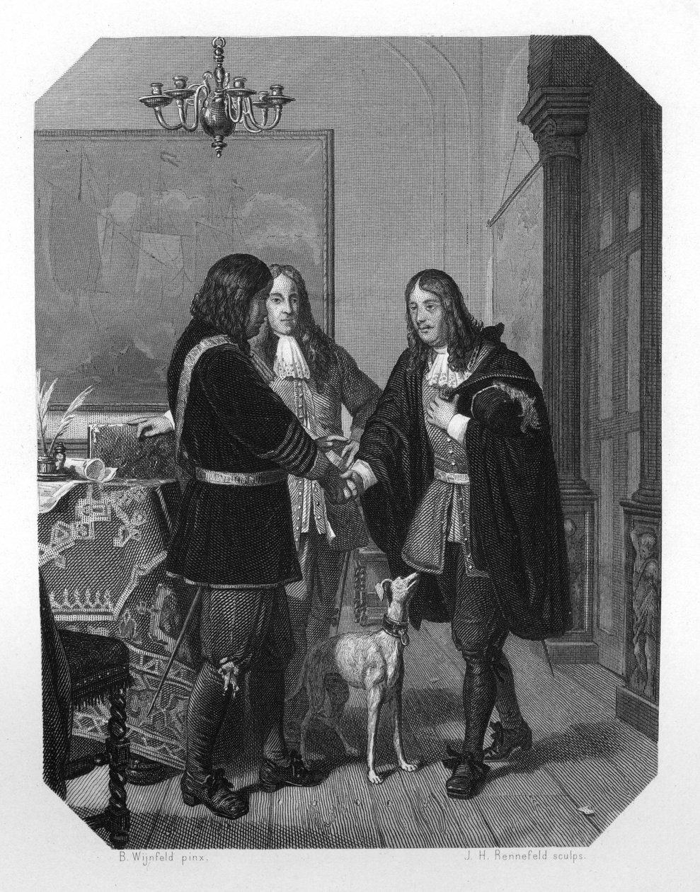 Håndtryk mellem Cornelis Tromp og Michiel de Ruyter, 1600-tallet c1870 af J. H. Rennefeld