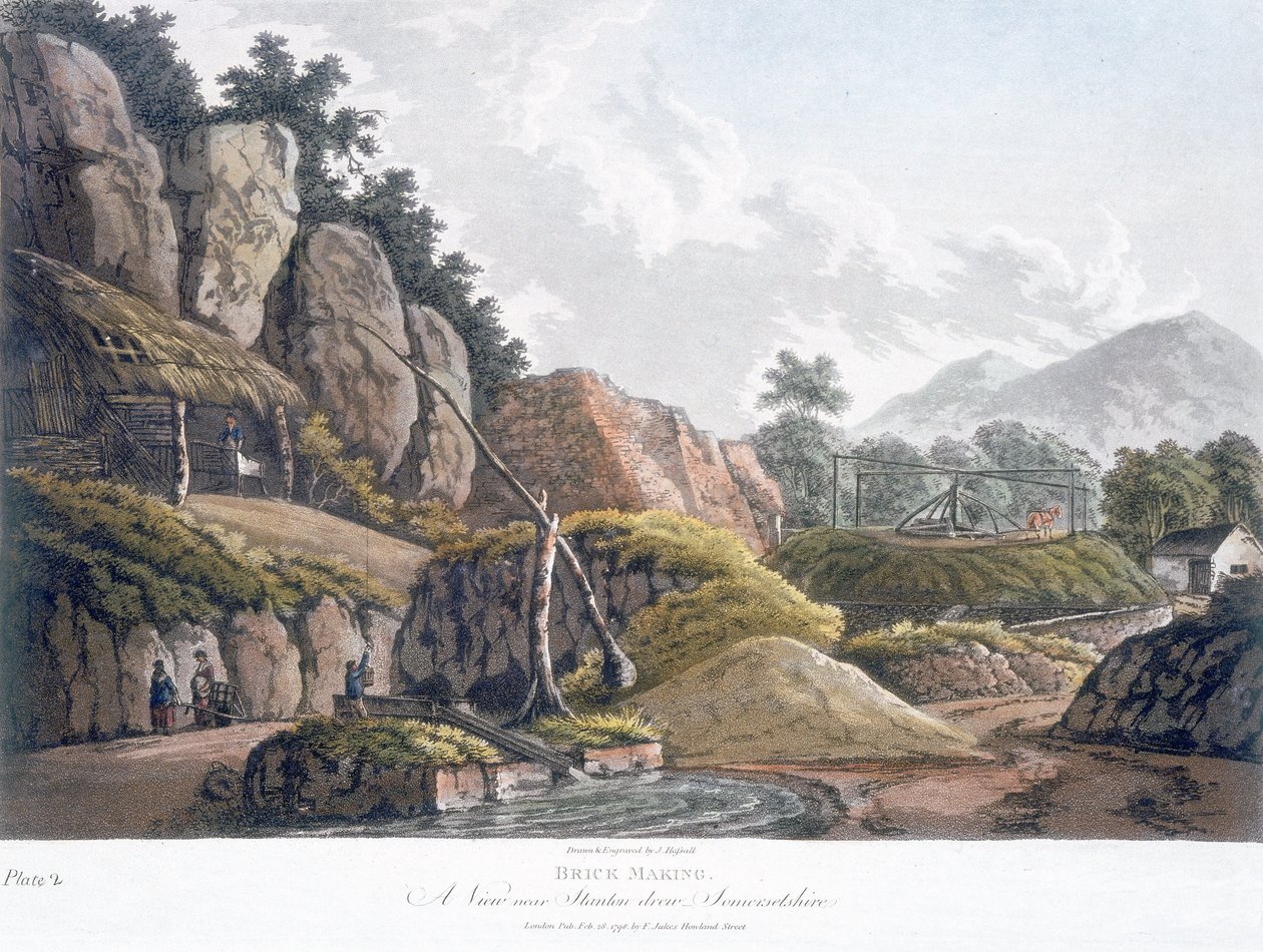 Murstensfremstilling nær Stanton Drew, Somerset, 28. februar 1798 (farvet akvatint) af J. Hassall