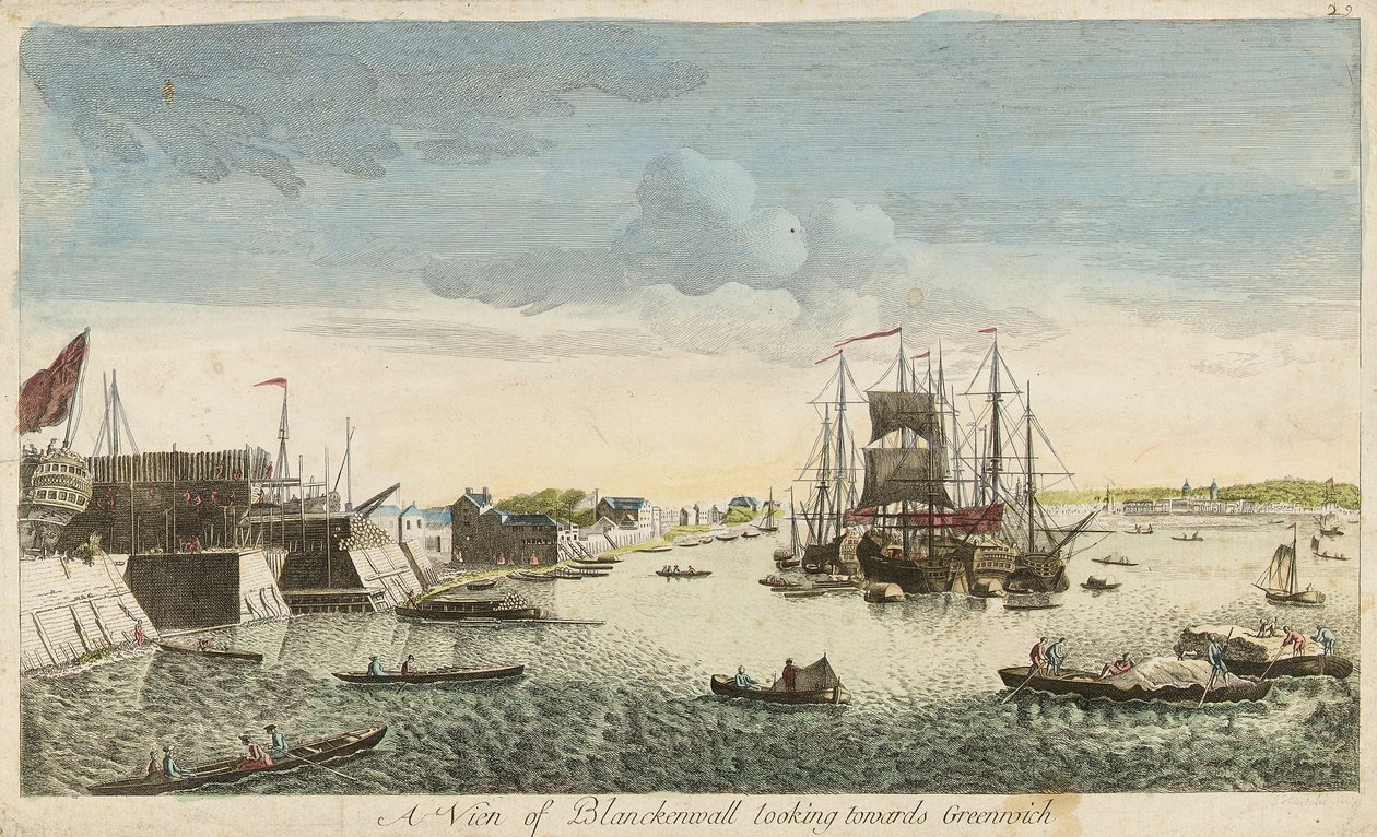 Udsigt over Blackwall med retning mod Greenwich af J. Heudelot