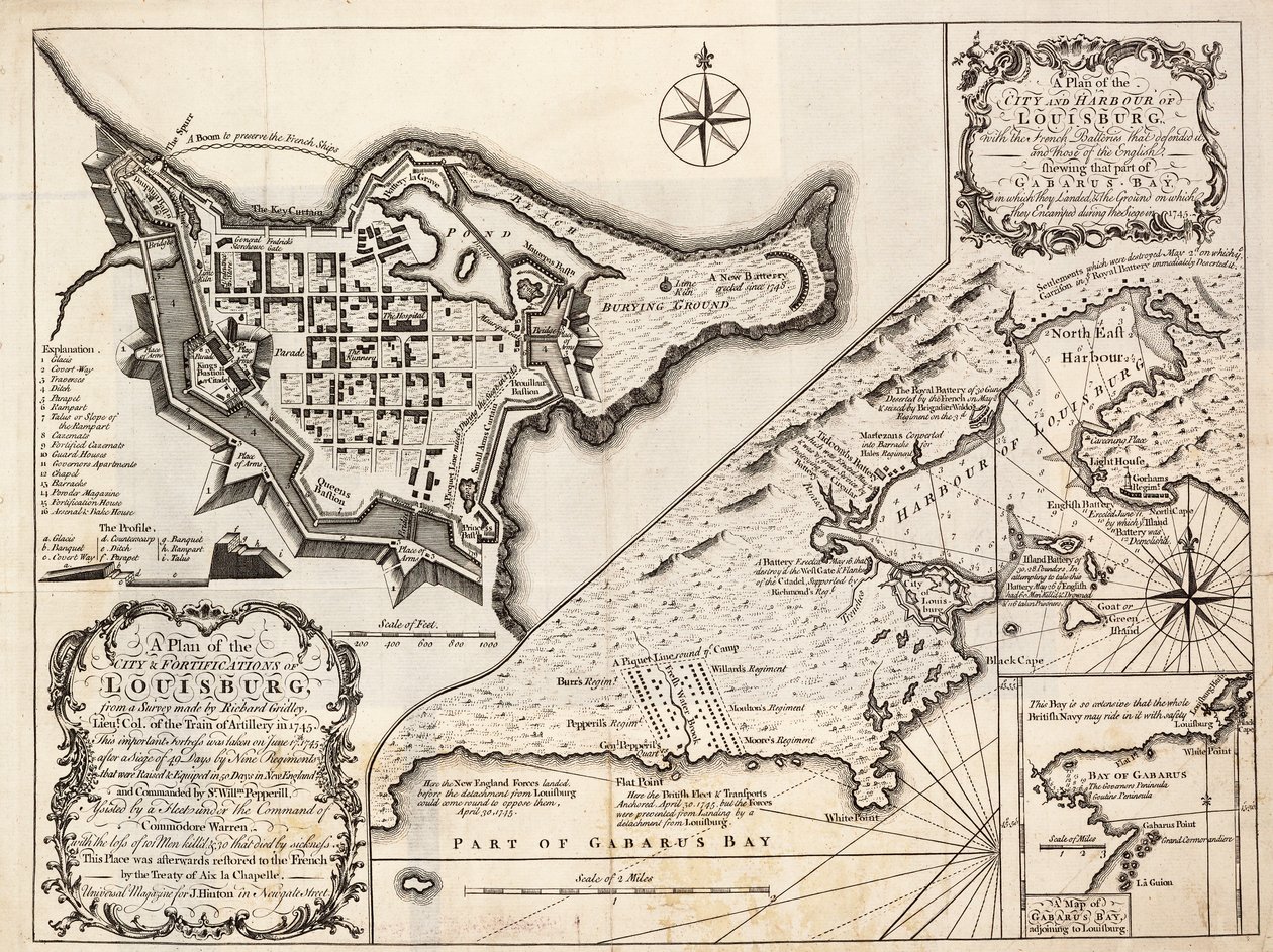 En plan over byen og havnen i Louisburg, Cape Breton af J. Hinton