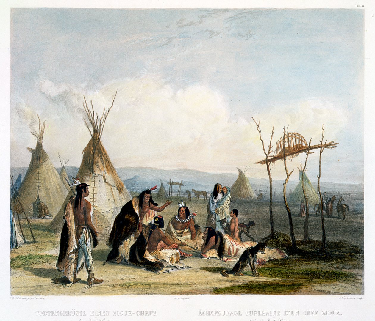 En Sioux-høvdings begravelsesstillads nær Fort Pierre af J Hurlimann