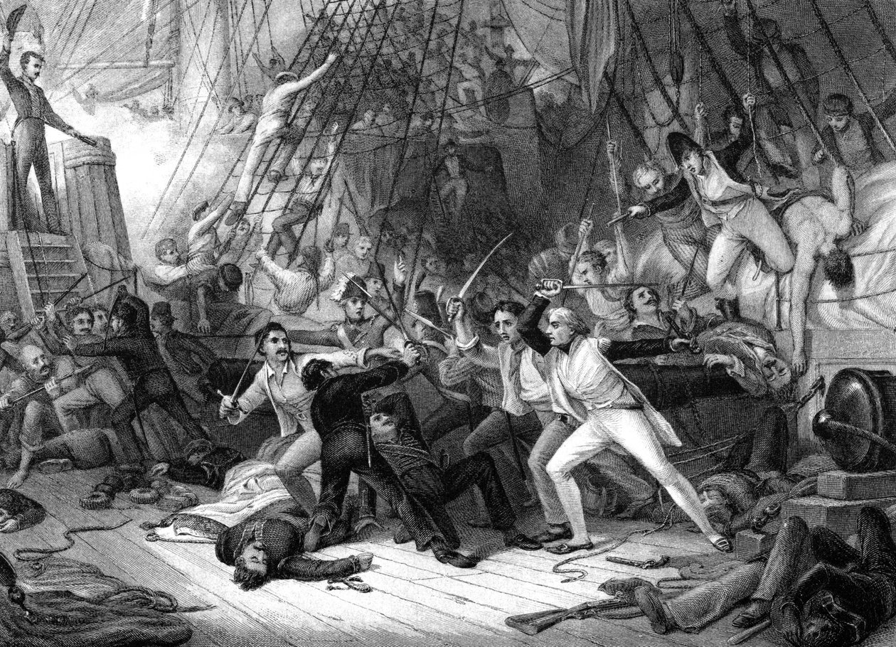 Nelson går ombord på San Josef, Slaget ved Cape St Vincent, 1797. af J. J. Crew