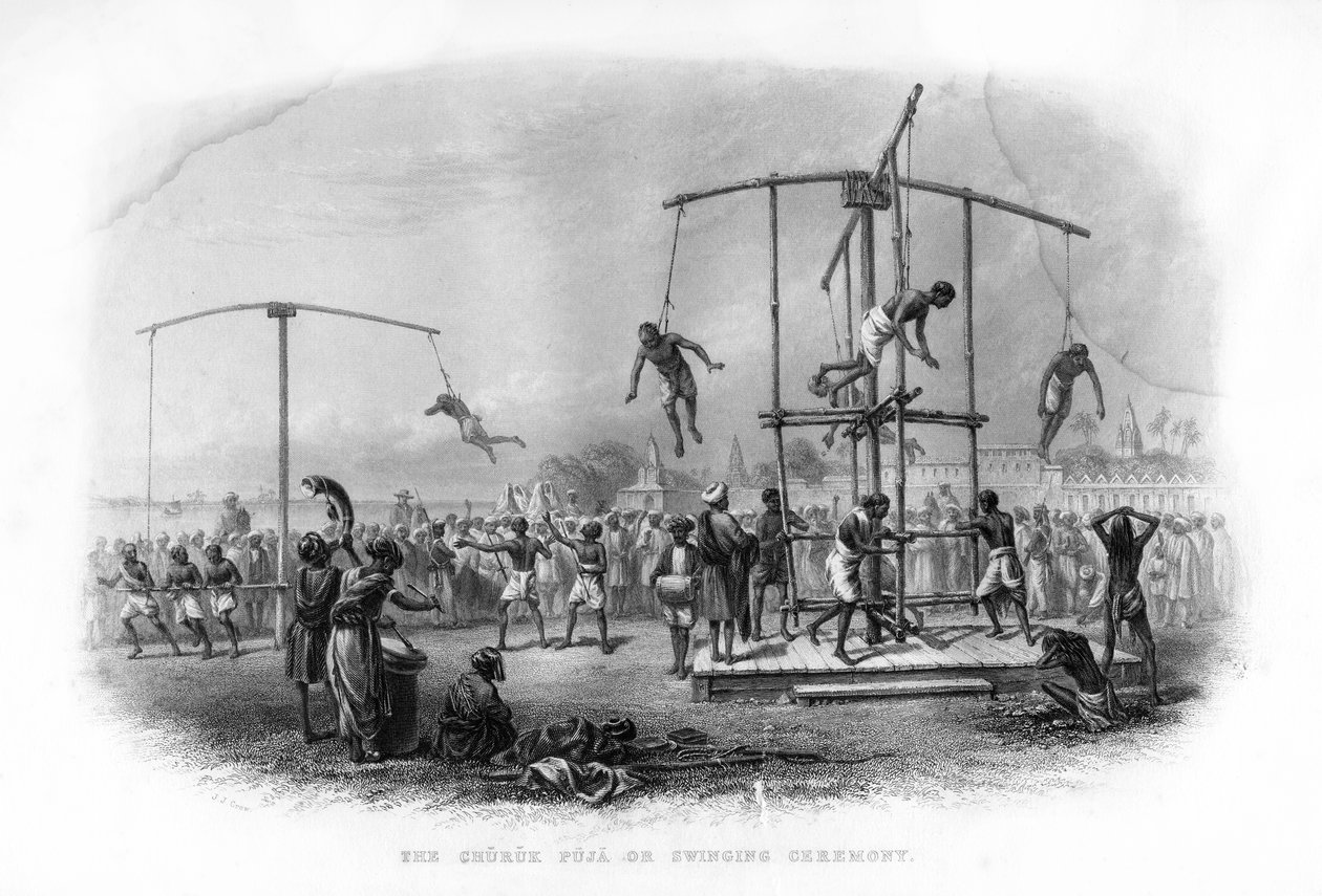 Churuk Puja eller Swinging Ceremony, Indien, 1800-tallet. af J. J. Crew