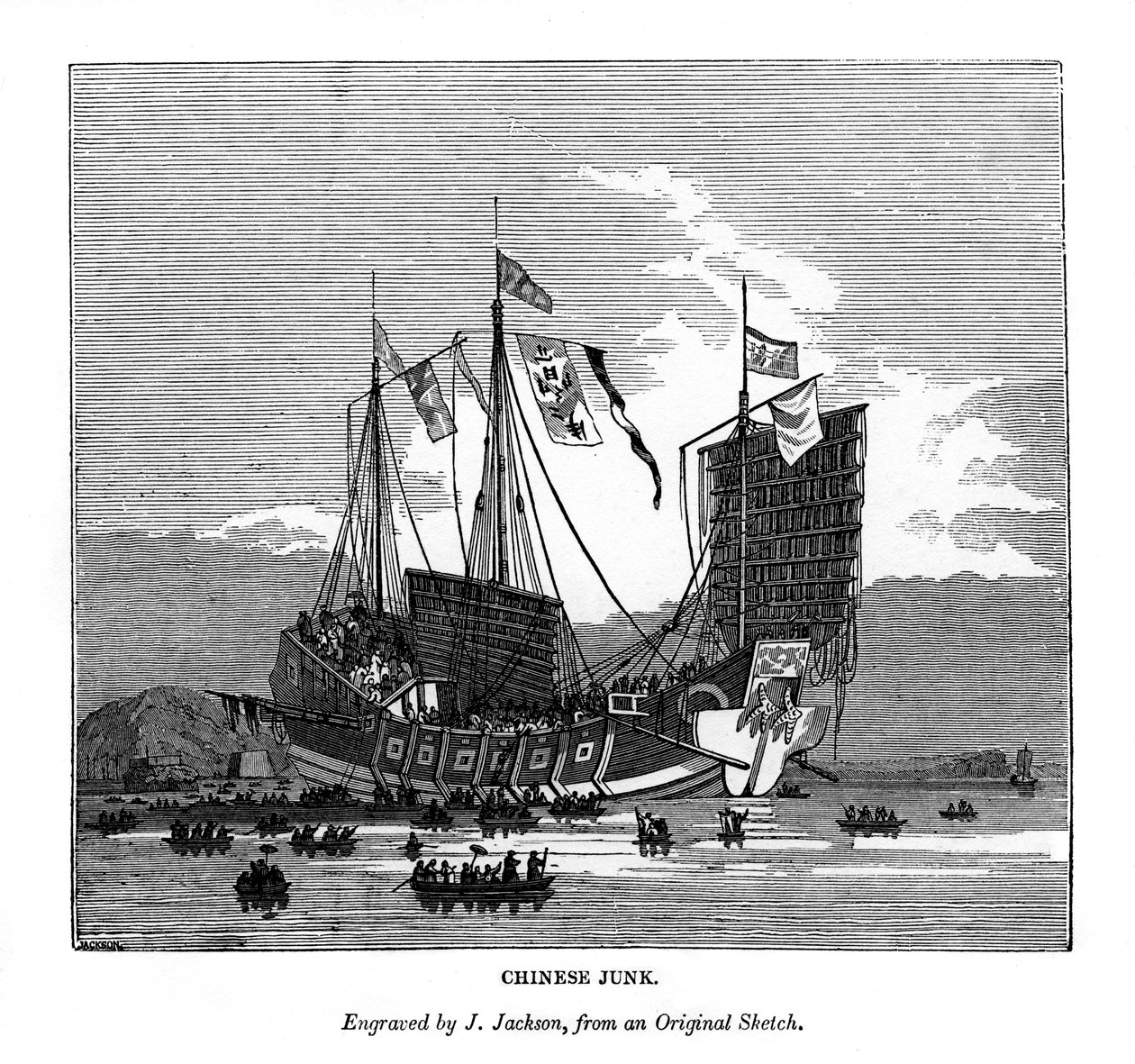 Kinesisk junk, 1843 af J. Jackson