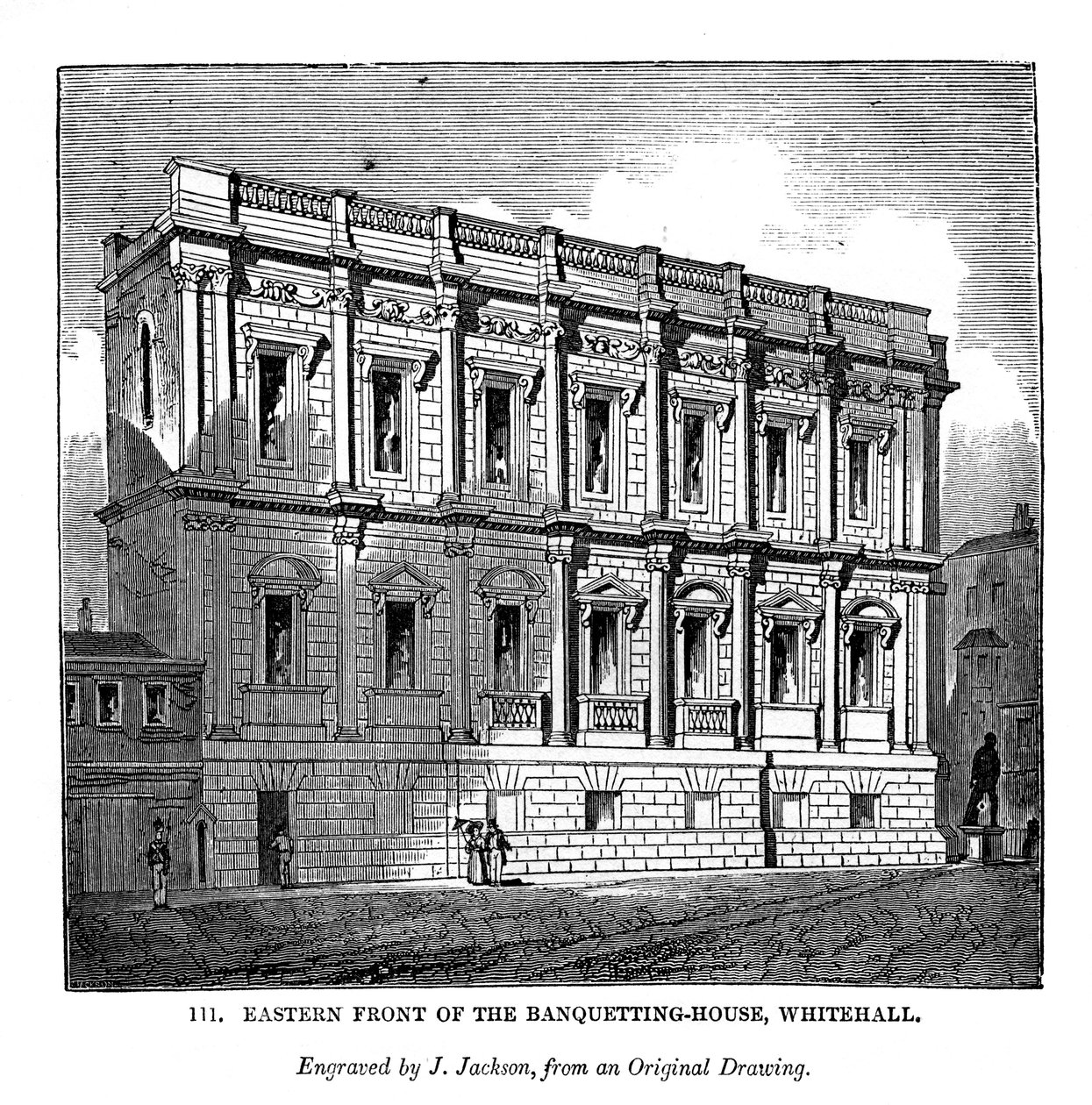 Østfronten af bankethuset, Whitehall, 1843 af J. Jackson