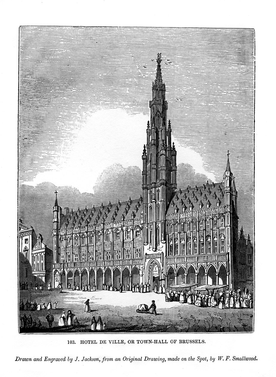 Hotel de Ville, eller rådhuset i Bruxelles, 1843 af J. Jackson