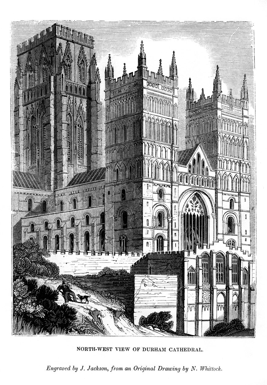 Nordvestudsigt over Durham Cathedral, 1843 af J. Jackson