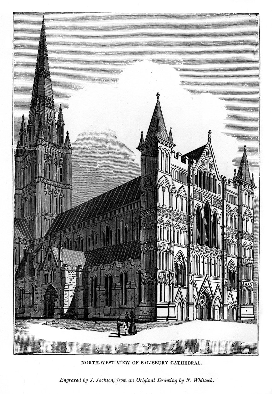 Nordvestudsigt over Salisbury Cathedral, 1843 af J. Jackson