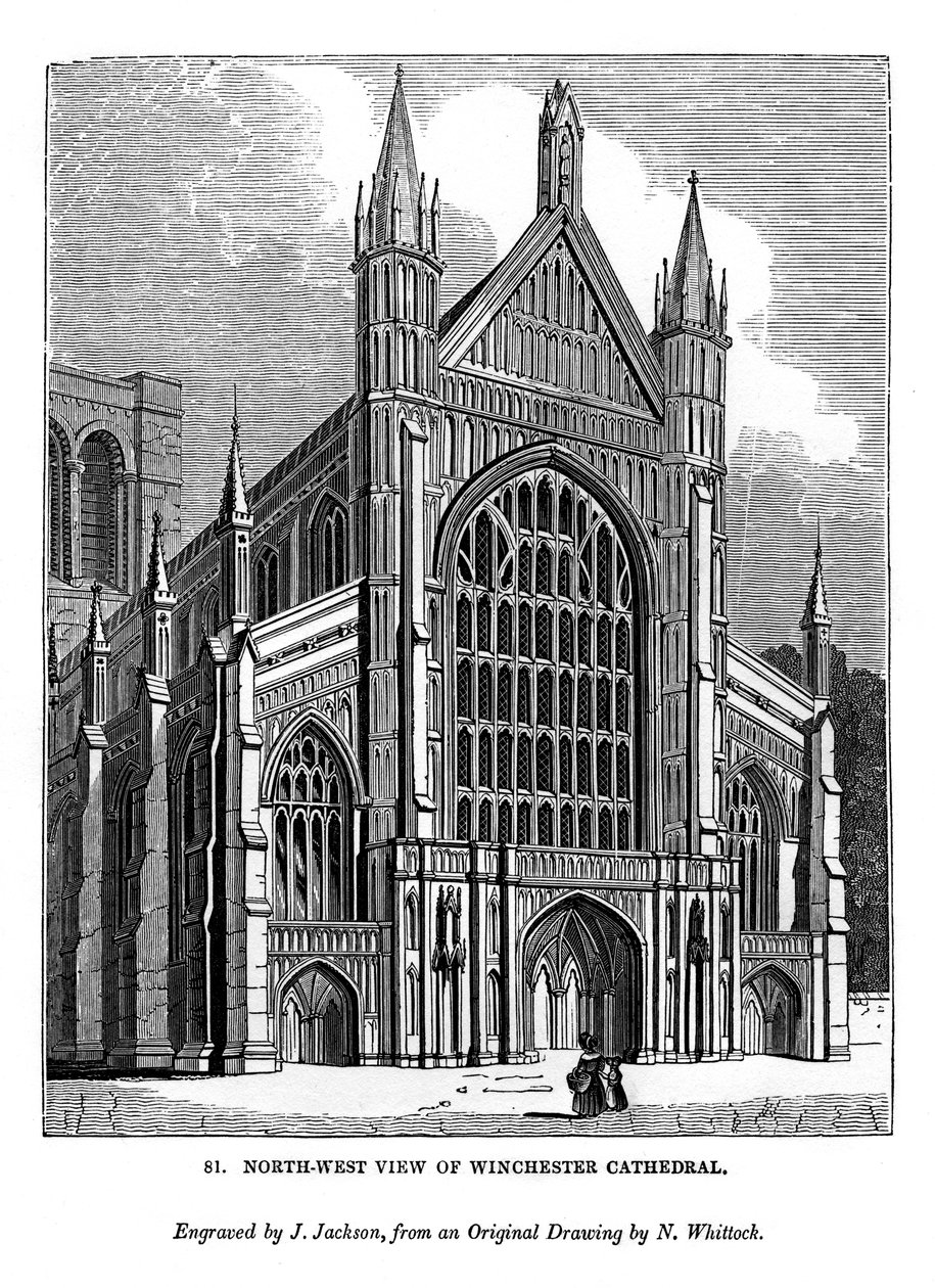Nordvestlig udsigt over Winchester Cathedral, 1843 af J. Jackson
