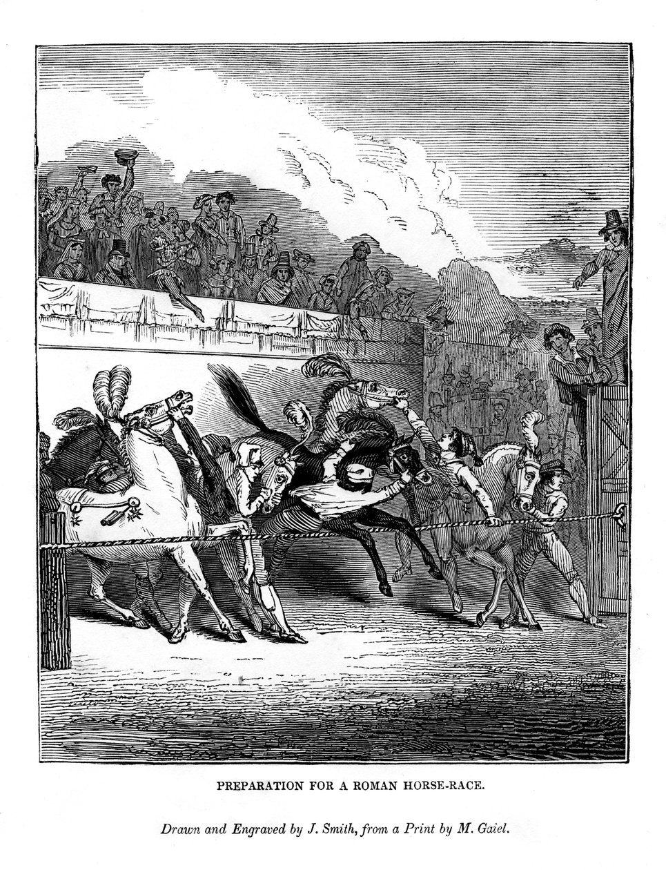 Forberedelse til et romersk hestevæddeløb, 1843 af J. Jackson