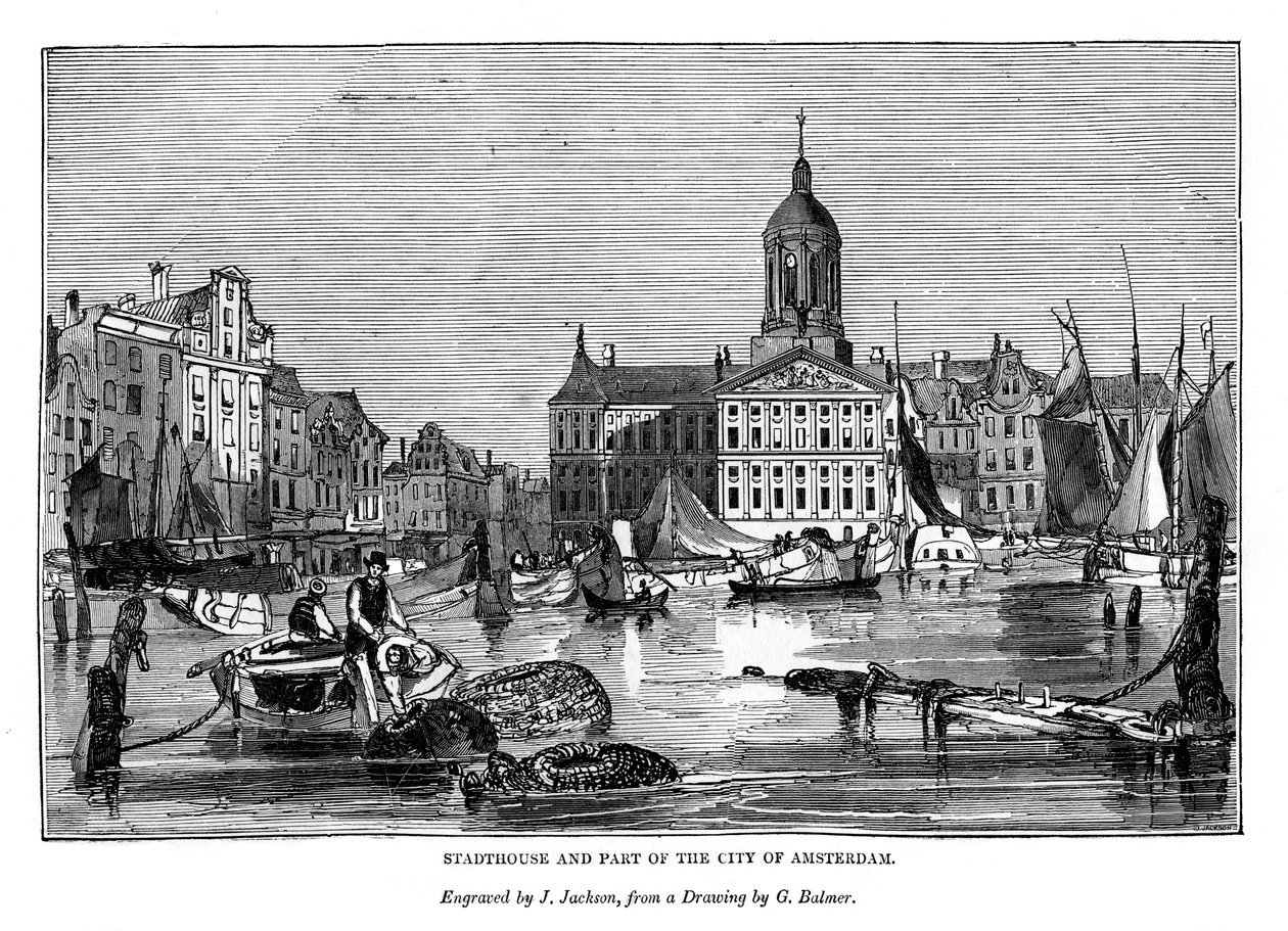 Stadthouse og en del af byen Amsterdam, 1843 af J. Jackson