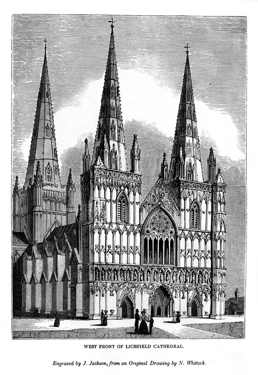Vestfronten af Lichfield Cathedral, 1843 af J. Jackson
