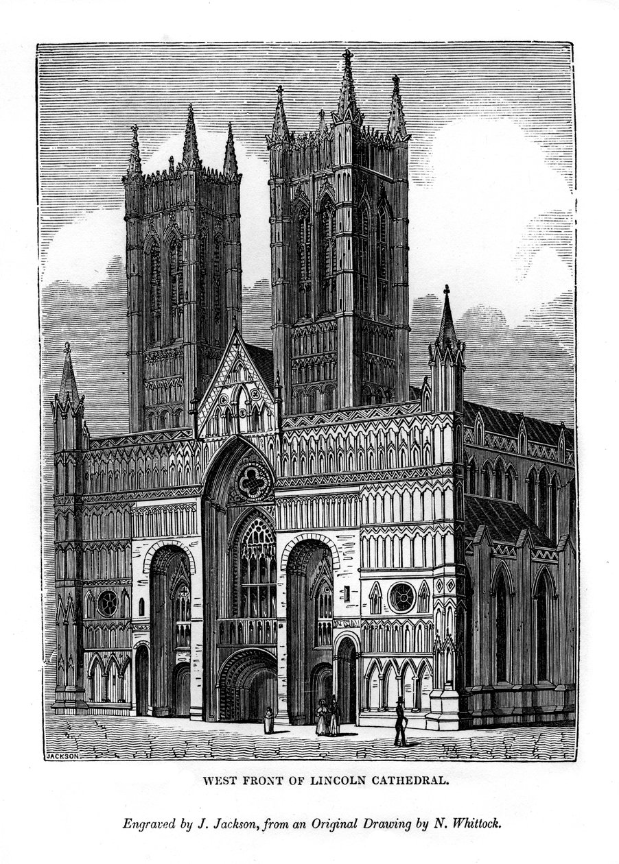 Vestfronten af Lincoln Cathedral, 1843 af J. Jackson